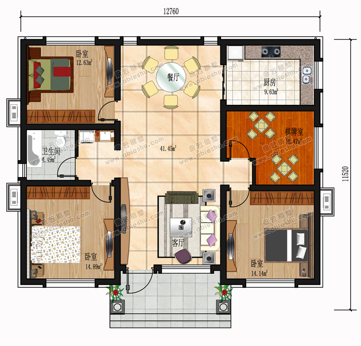 永云别墅at1806农村自建一层漂亮别墅施工图纸12.7mx11.5m