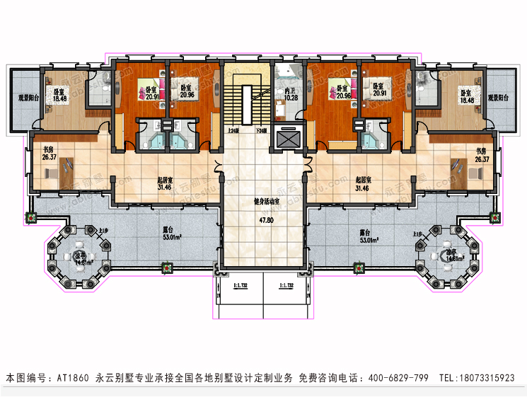 【新款】at1860高端豪宅复式带电梯四层别墅建筑设计图纸35.8mx19m
