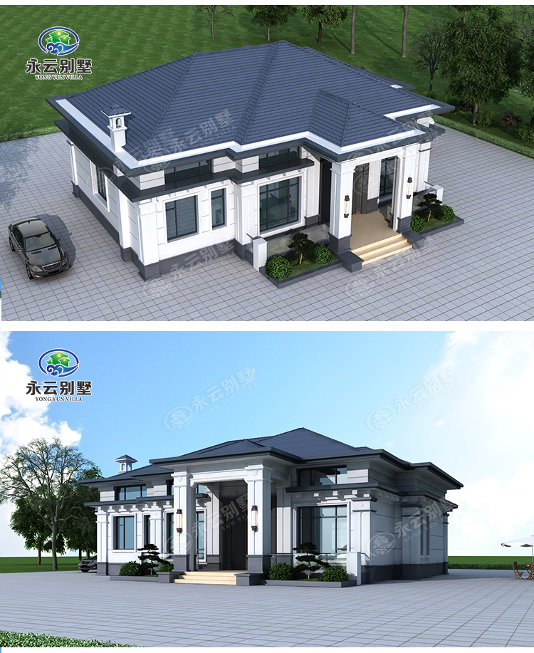 AT2702二层乡村建房小别墅全方位外观效果图展示