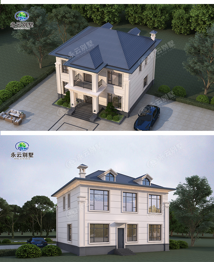 AT2705二层乡村建房小别墅全方位外观效果图展示