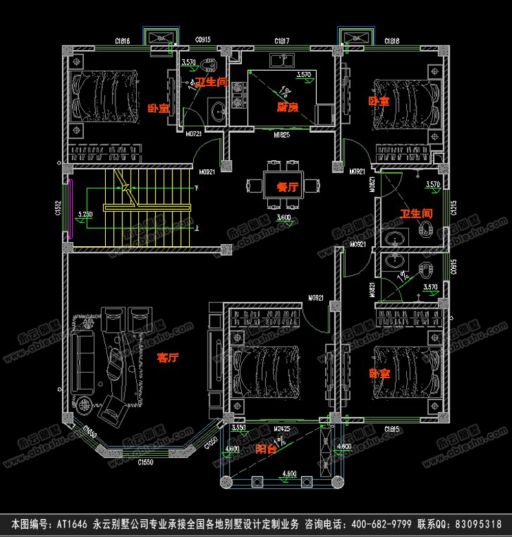 永云别墅at1646三层带露台高端别墅设计施工图纸12.5mx12.2m