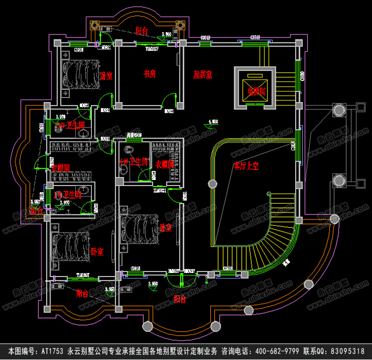 at1753欧式豪华四层复式大型别墅设计施工图纸17.1mx16.2m