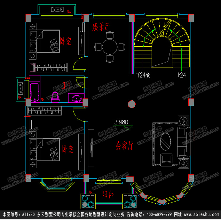 at1780私人定製簡歐四層複式樓中樓漂亮別墅設計圖紙10.8mx12.3m