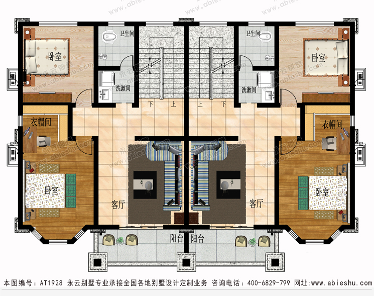 经典大方四间三层简欧式兄弟双拼别墅设计全套施工图纸18mx13m